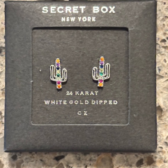 24k White Gold Dipped Cactus Earrings with Colored CZ *NIB* - Picture 2 of 4